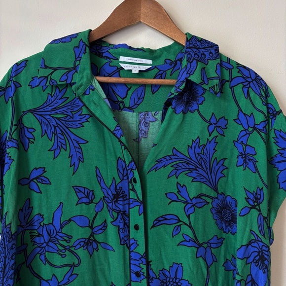 Veronika Maine Floral Tunic Blouse 10 Button Front Green Blue - Picture 3 of 10